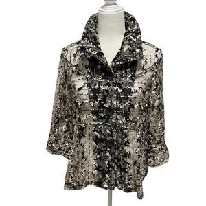 Damee, Inc. Sheer Mesh Top Button Front Sz L Black Tan Whimsigoth Jacket Topper